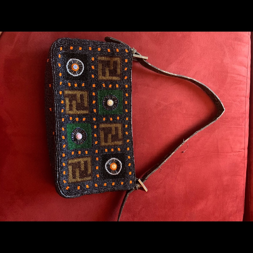 Faux fendi beaded purse